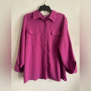 NY Collection Fuchsia Button-Down Shirt